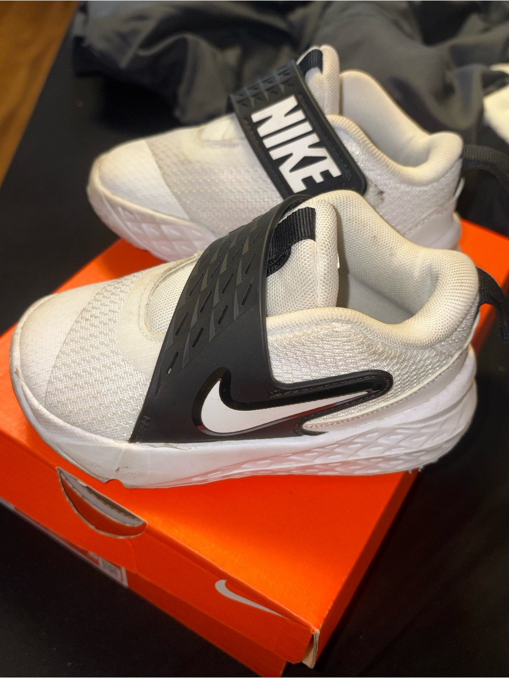 Nike Kids White and Black Slip-On Strap Sneakers